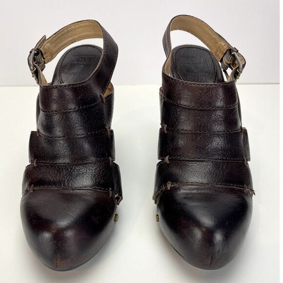 FRYE Slingback Brown Leather Platform Clog Shoe Womens (6) Flora Stitch Boho - Picture 3 of 8